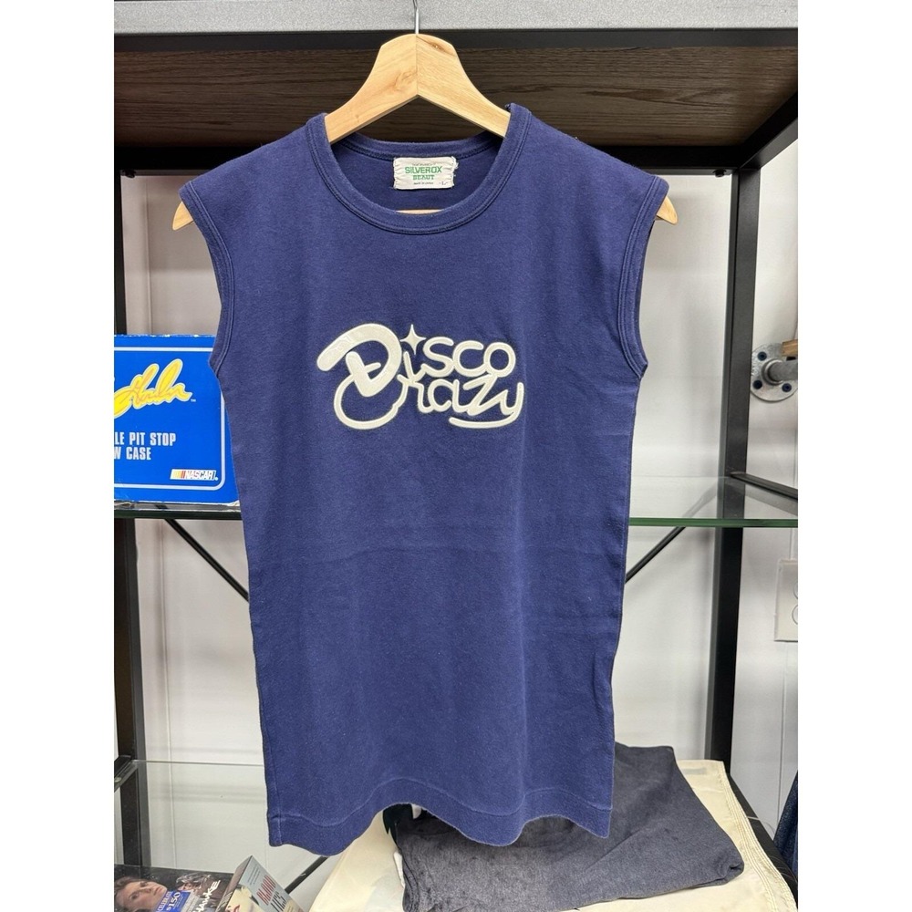Vintage 70s Silver Ox Beaut 3D Disco Crazy Sleeveless T Shirt Japan Made Size L
